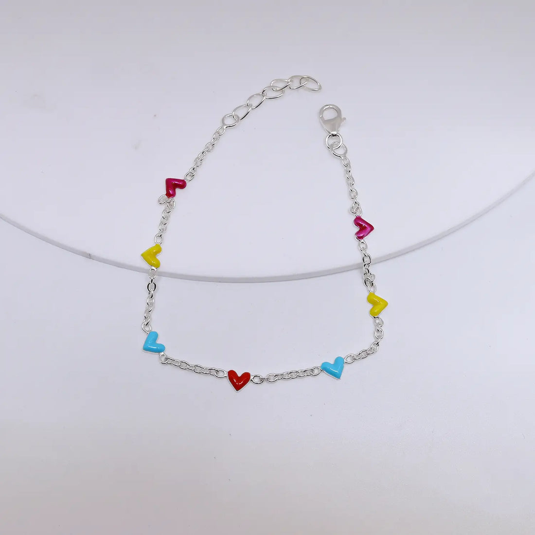 Multicolor Heart Charm Pure Silver Bracelet- Made With Pure 925 Silver