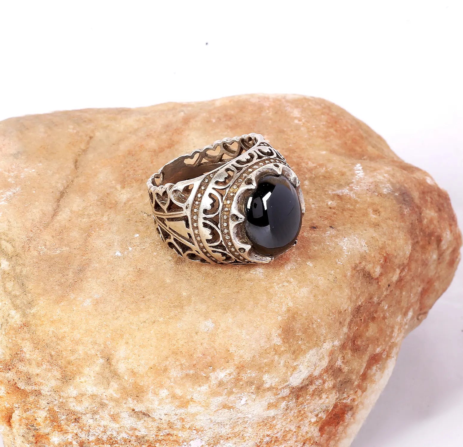 Silver Filigree Ring with Black Stone - Made With Pure 925 Silver