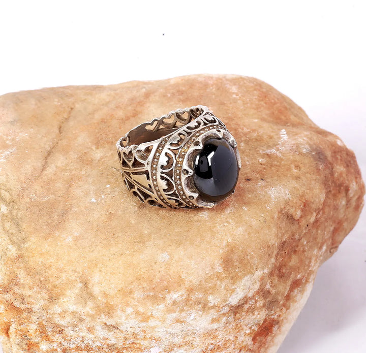 Silver Filigree Ring with Black Stone - Made With Pure 925 Silver
