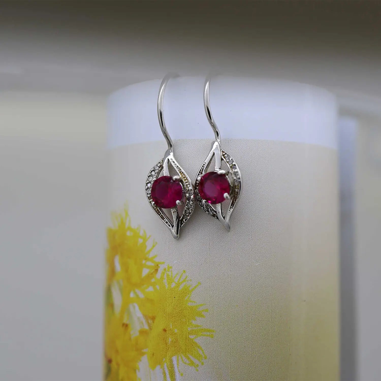 Red Stone Earrings In Silver- Made With Pure 925 Silver
