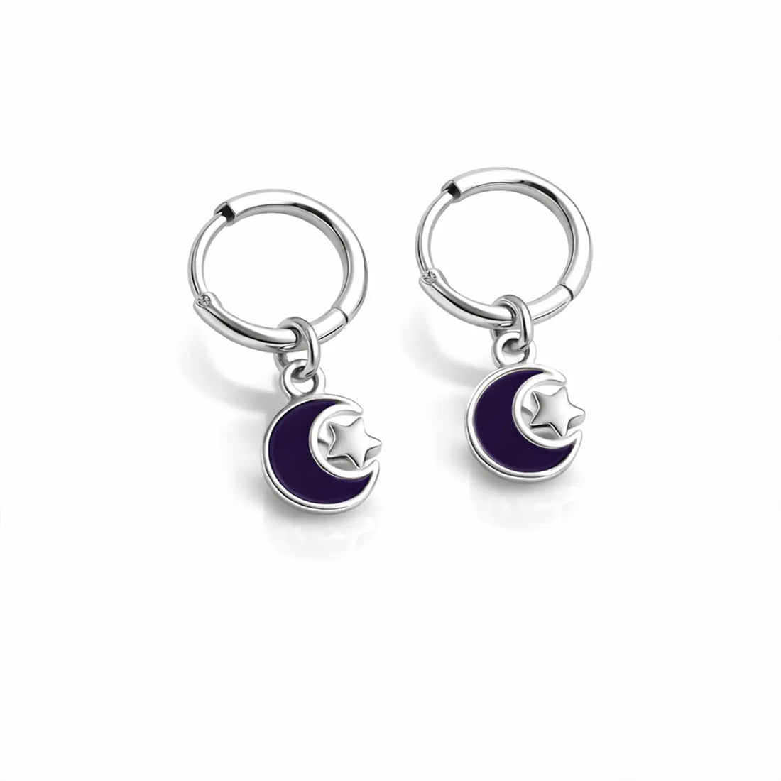 Celestial Moon & Star Silver Hoop Earrings - Made With Pure 925 Silver