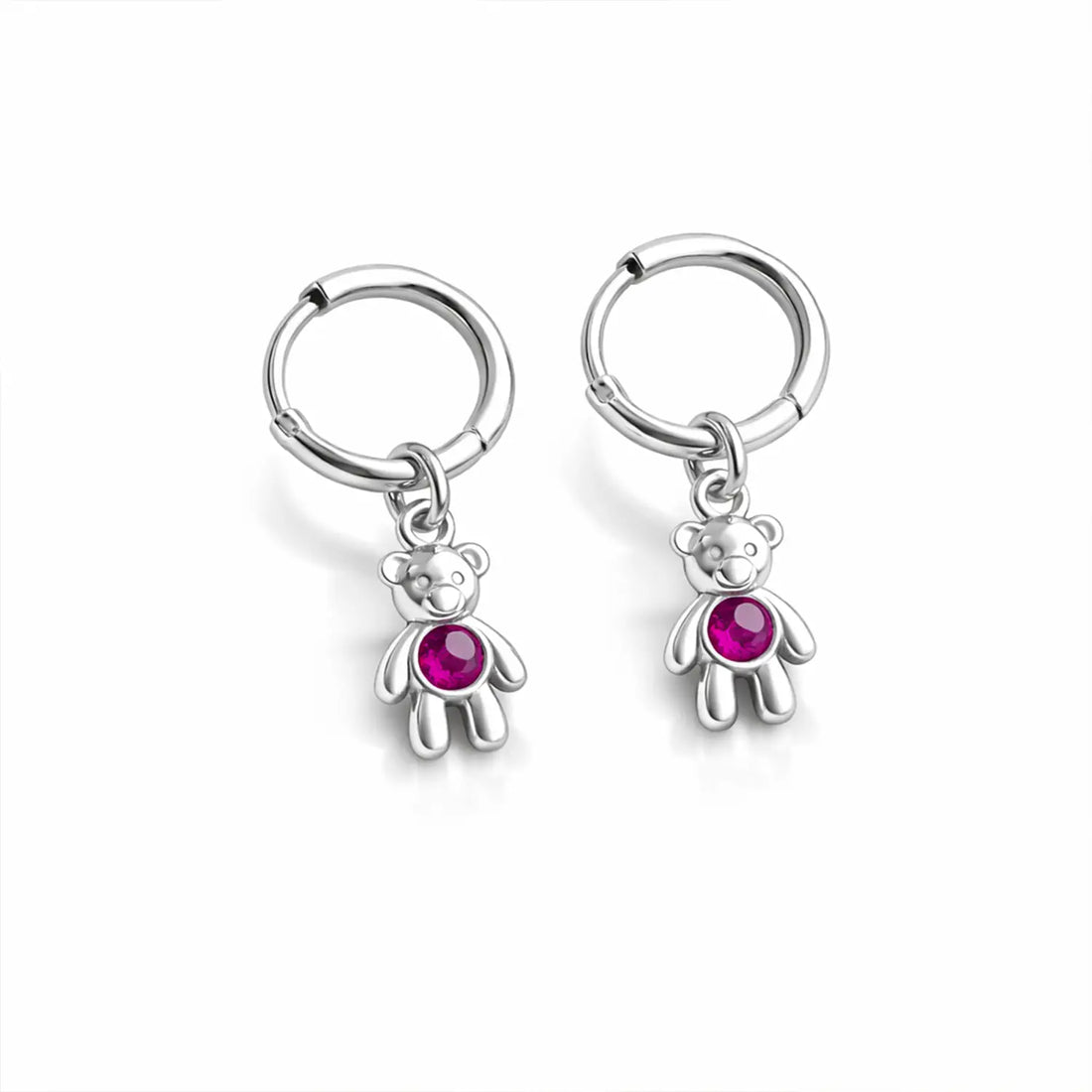 Cute Teddy Charm Silver Hoop Earrings - Made With Pure 925 Silver