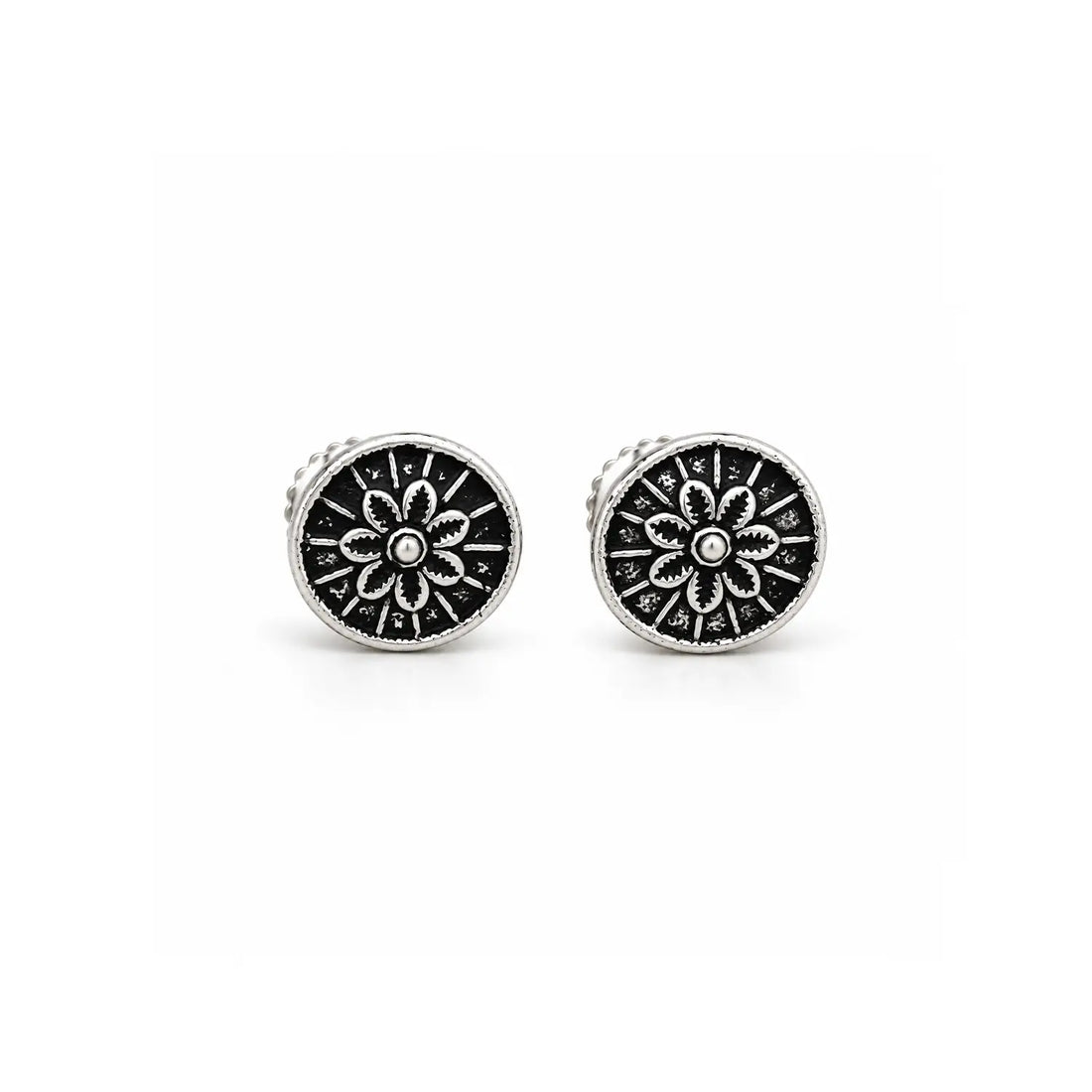 Vintage Floral Oxidised Silver Stud Earrings - Made With Pure 925 Silver