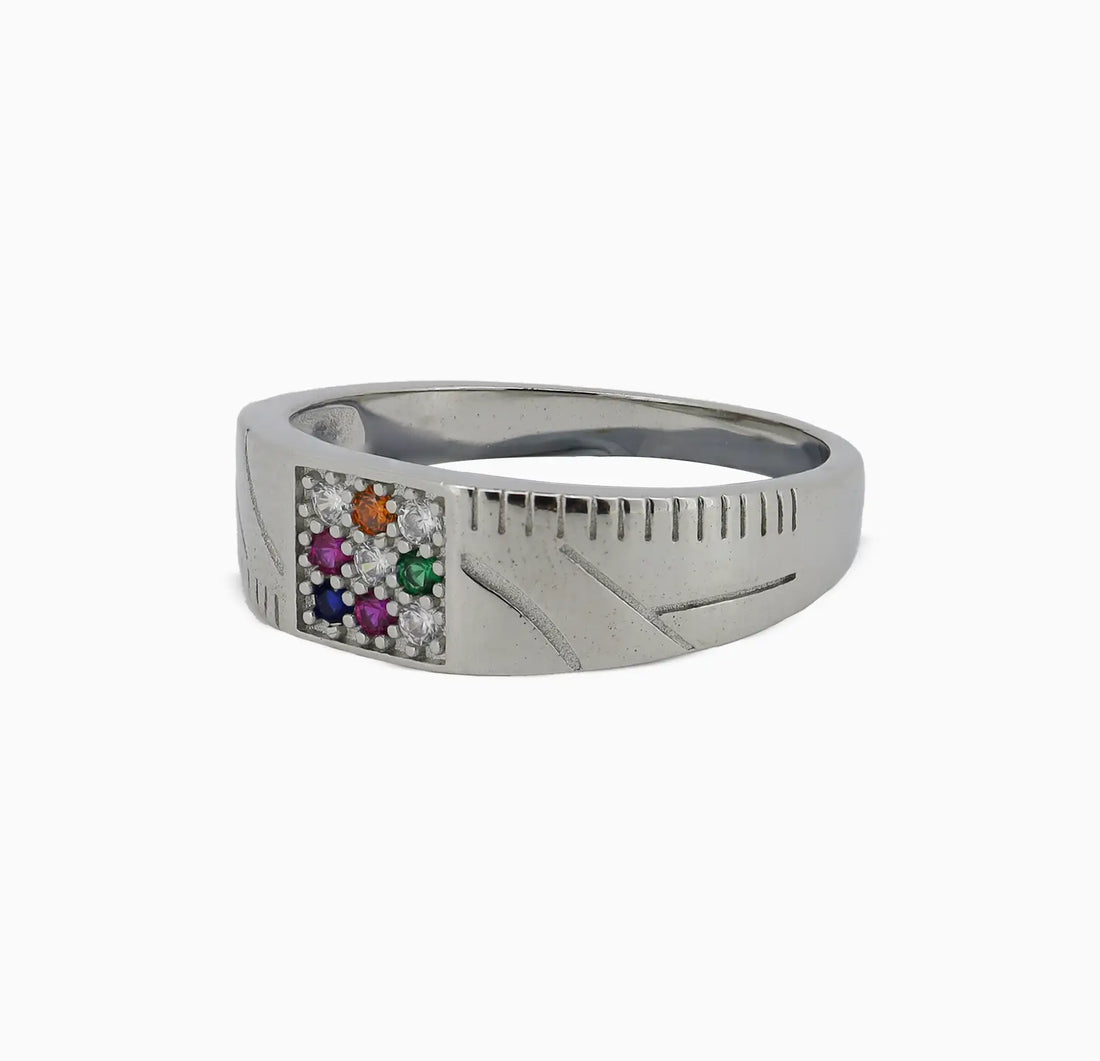 Multi-Stone Navratna Silver Ring - Made With Pure 925 Silver