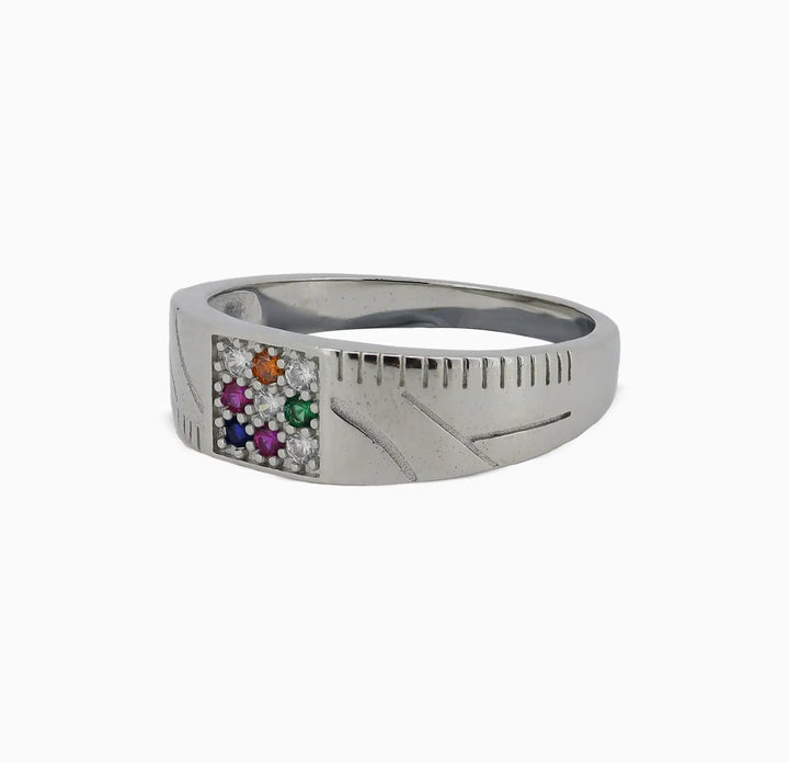 Multi-Stone Navratna Silver Ring - Made With Pure 925 Silver