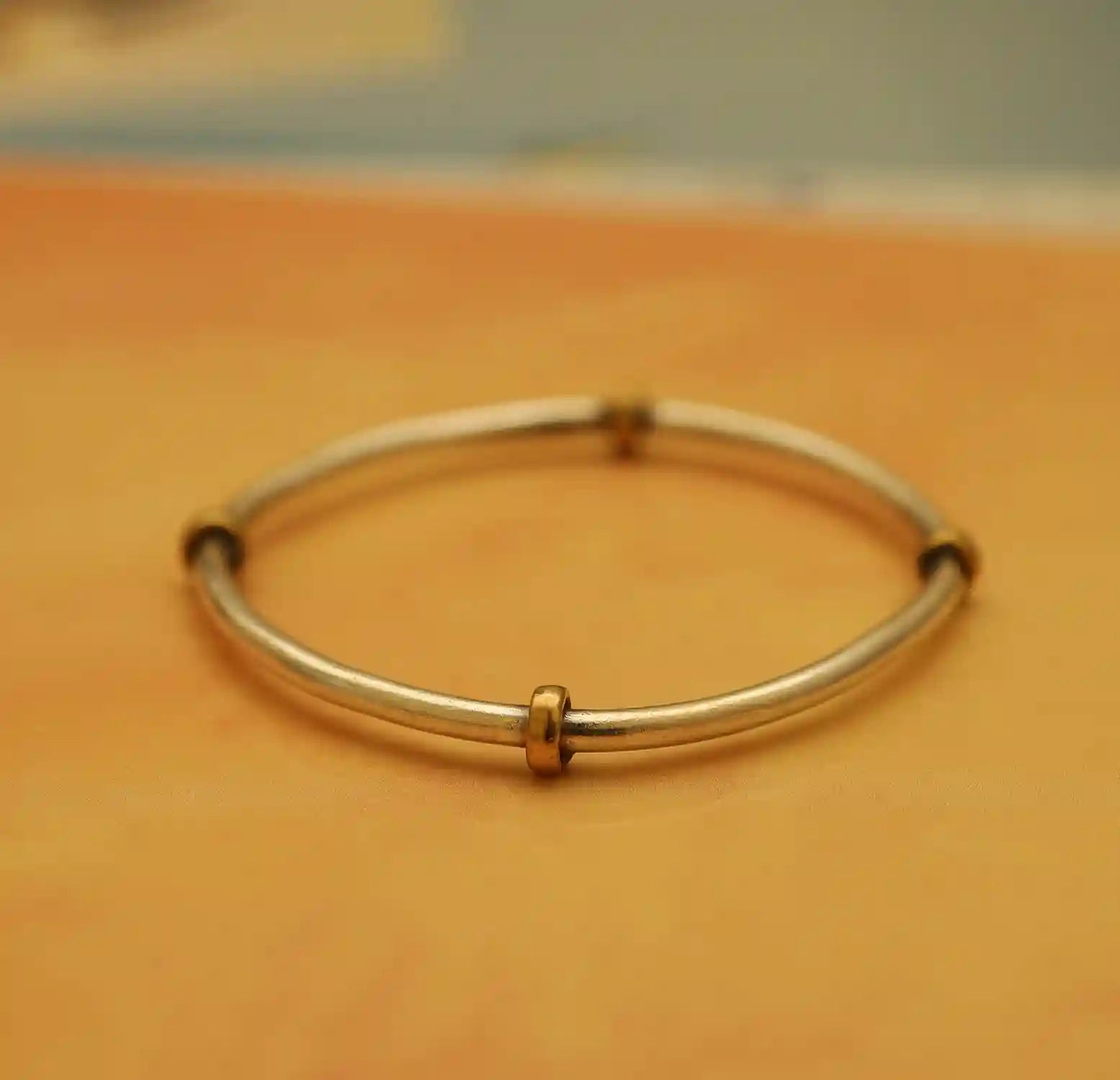 Antique Finish Pure Silver Bracelet with Brass Accents- Made With Pure 925 Silver