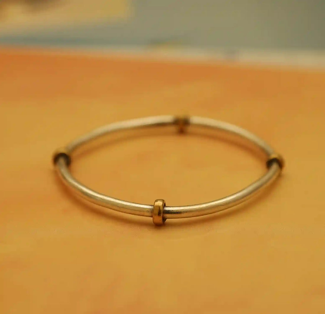 Antique Finish Pure Silver Bracelet with Brass Accents- Made With Pure 925 Silver