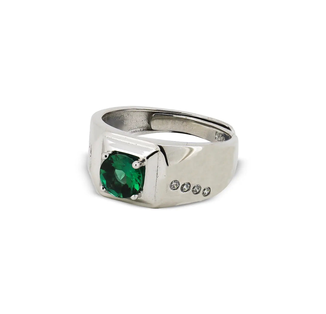 Pure Silver Green Stone Ring - Made With Pure 925 Silver