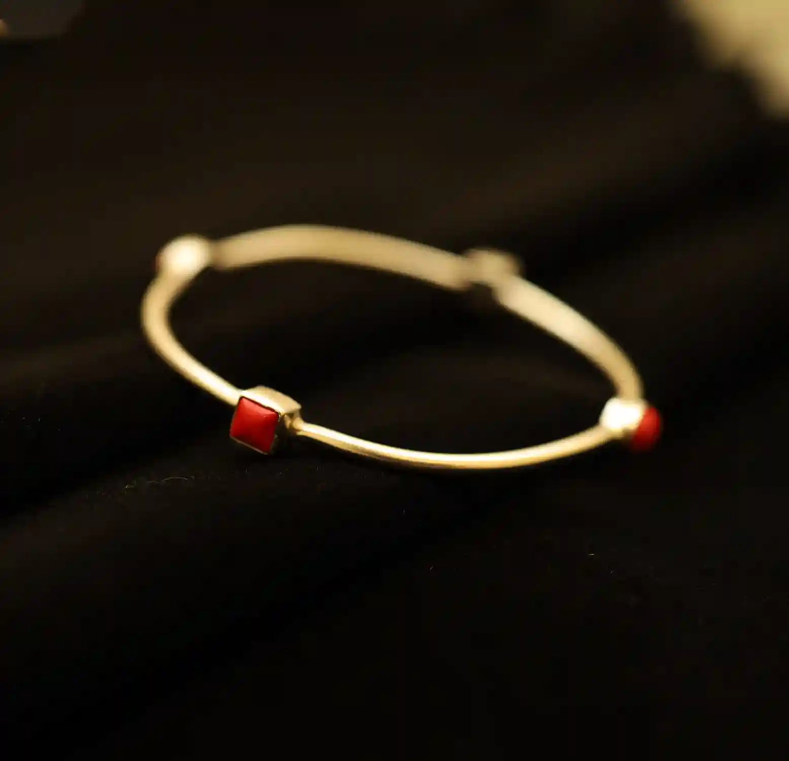 Red Coral Oval Pure Silver Bracelet- Made With Pure 925 Silver