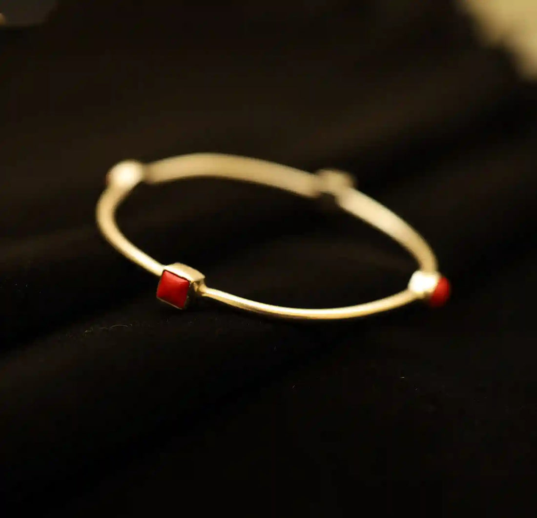 Red Coral Oval Pure Silver Bracelet- Made With Pure 925 Silver