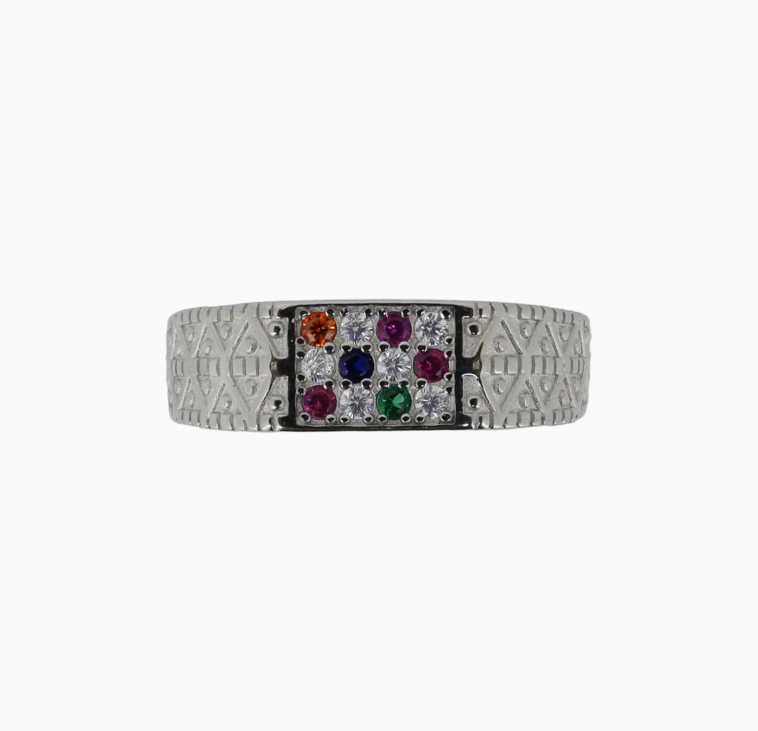 Traditional Navratna Silver Ring - Made With Pure 925 Silver