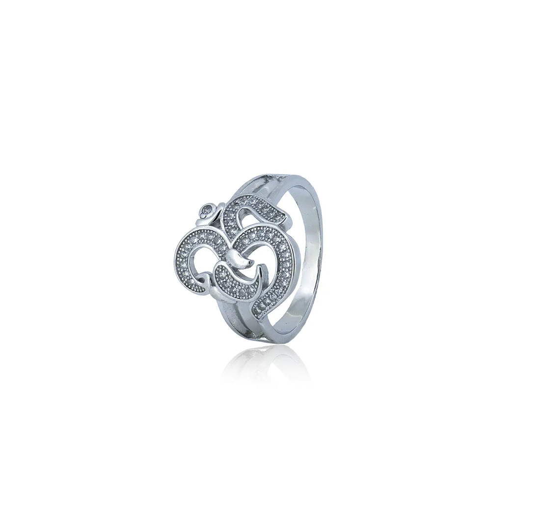 Pure Silver Om Ring with CZ Accents - Made With Pure 925 Silver