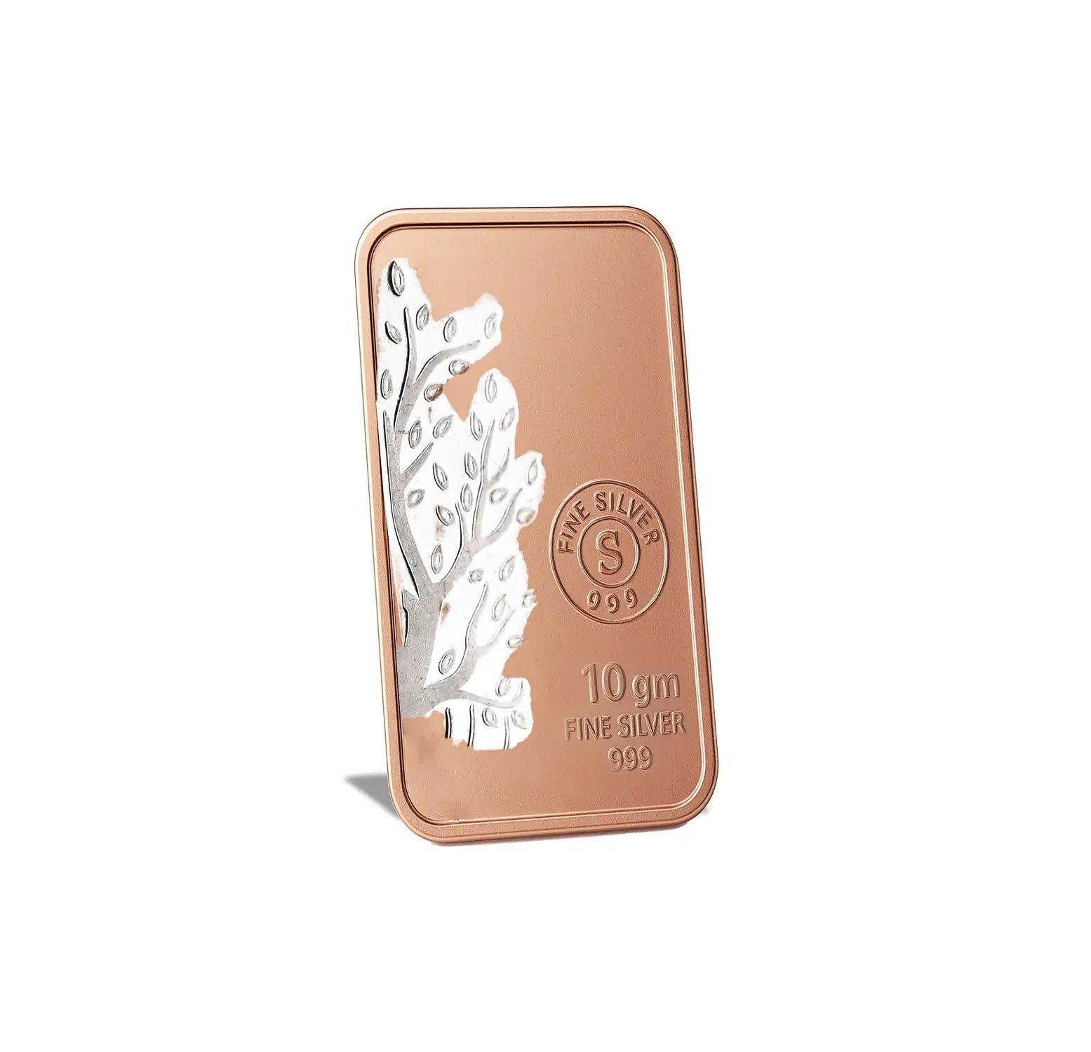 Tree of Life Pure Silver Bar with Gold-Plated Finish - Made With Pure 999 Silver