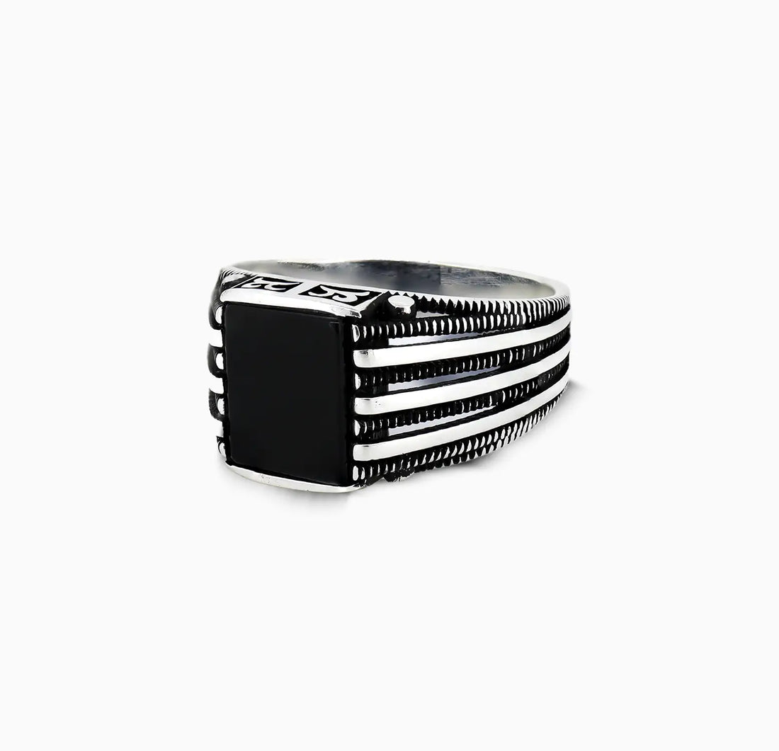 Black Onyx Warrior Band Ring - Made With Pure 925 Silver