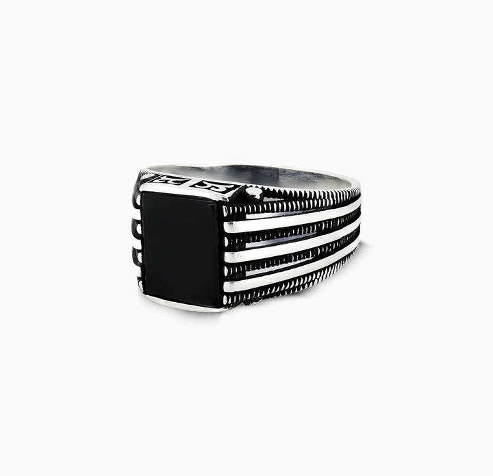 Black Onyx Warrior Band Ring - Made With Pure 925 Silver