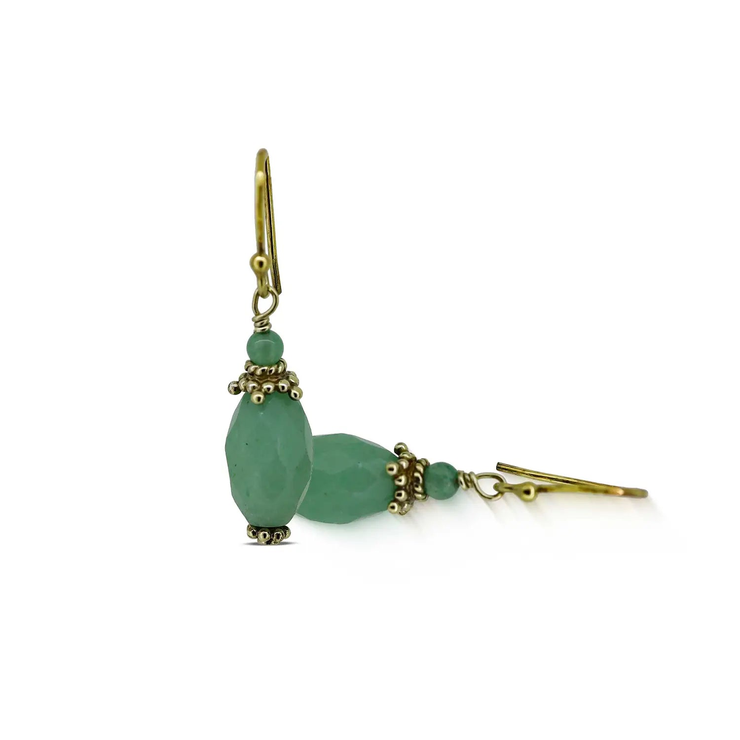 Gold-Plated Sterling Silver Earrings with Green Aventurine Drops- Made With Pure 925 Silver