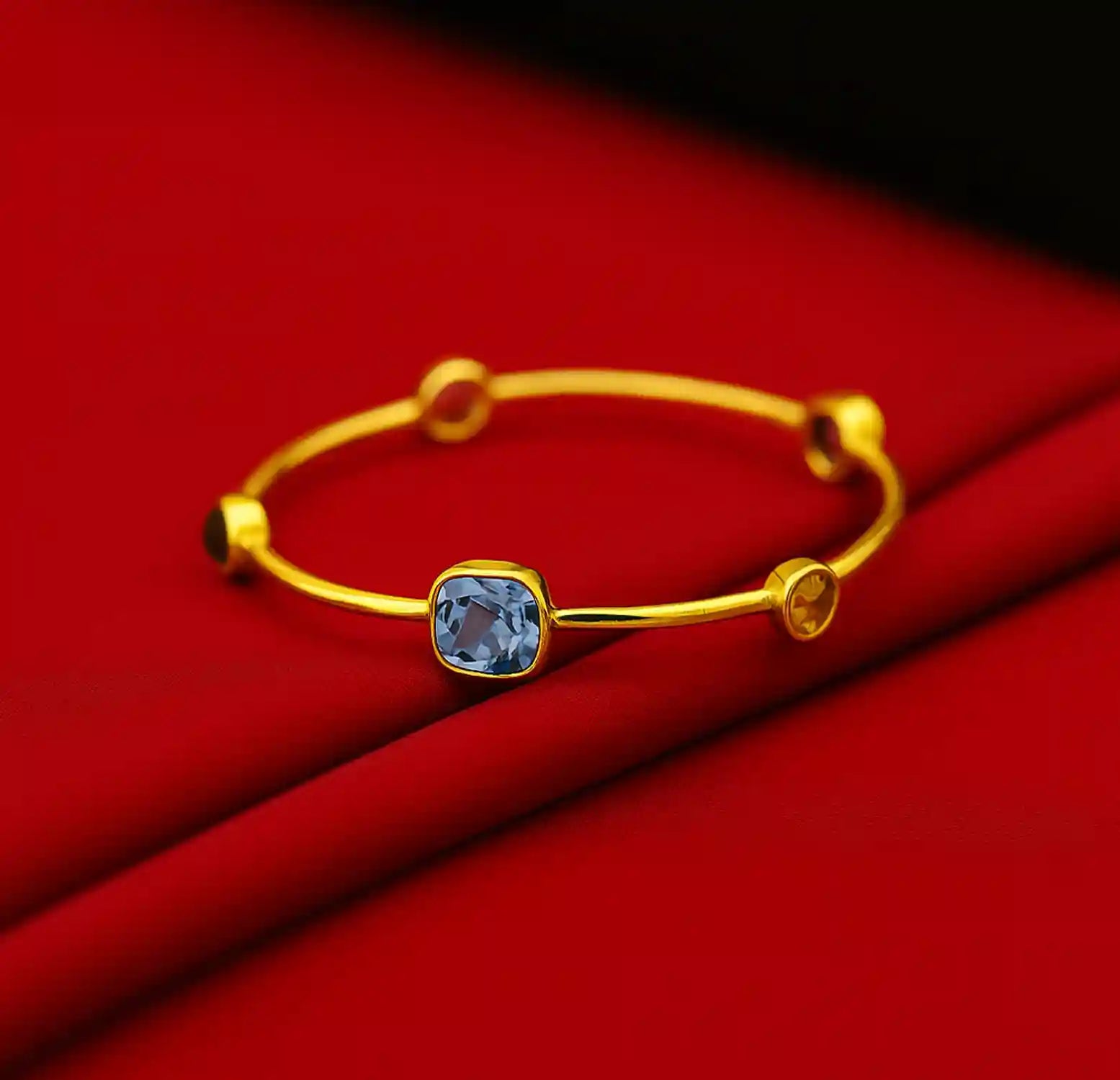 Multi-Gemstone Gold-Plated Pure Silver Bracelet- Made With Pure 925 Silver