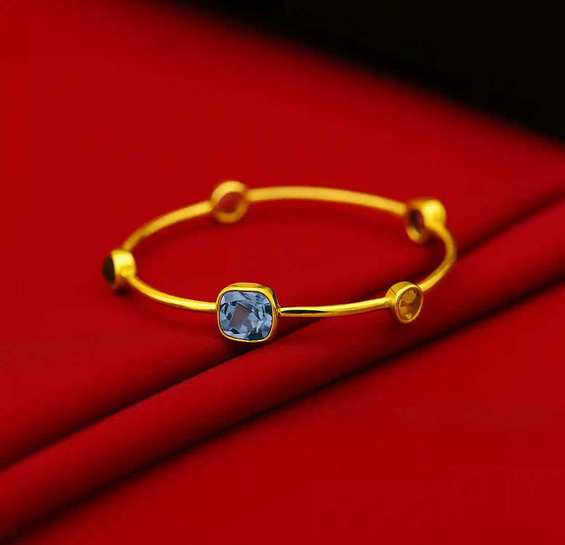 Multi-Gemstone Gold-Plated Pure Silver Bracelet- Made With Pure 925 Silver
