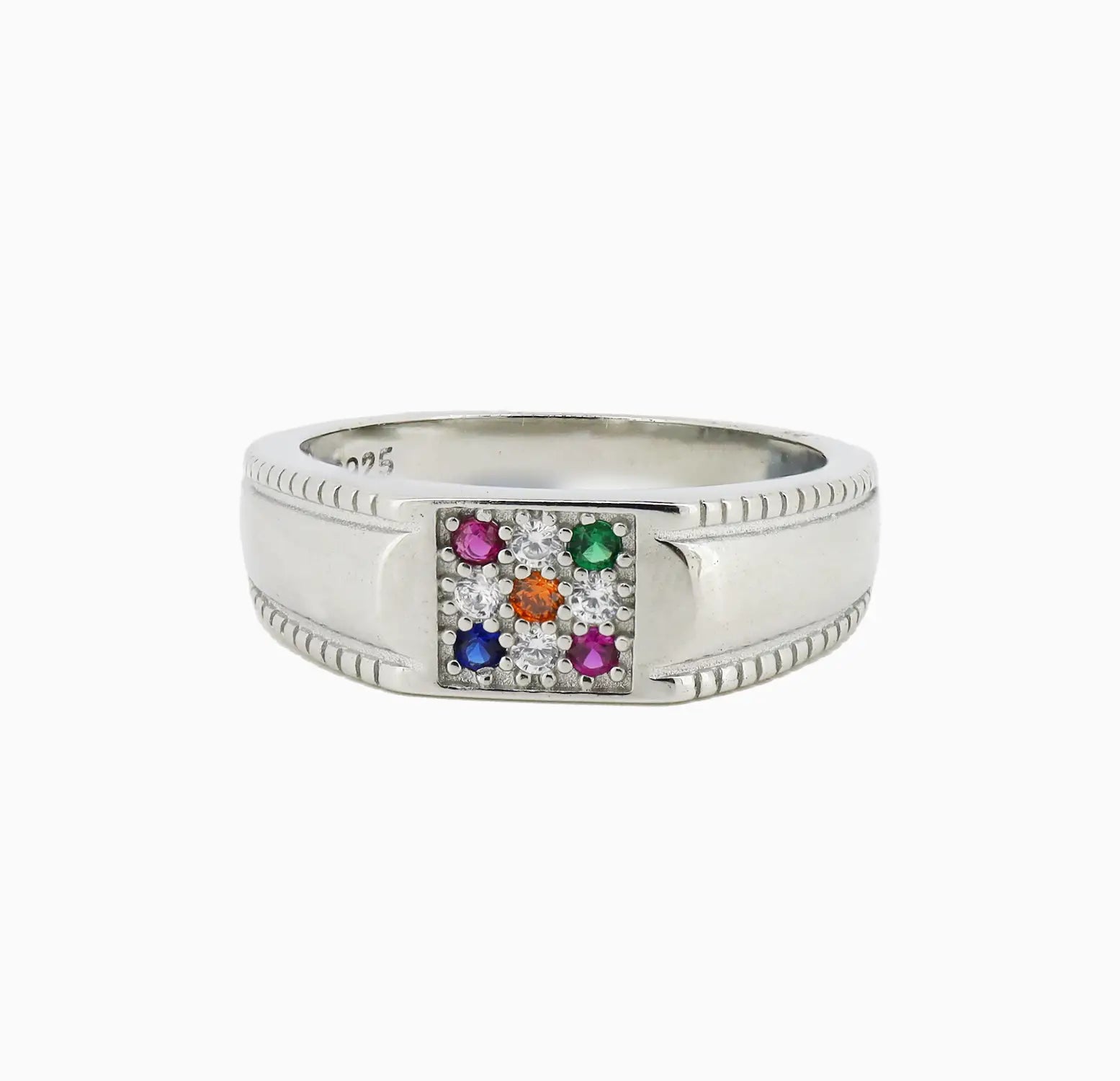 Pure Silver Navratna Ring - Made With Pure 925 Silver