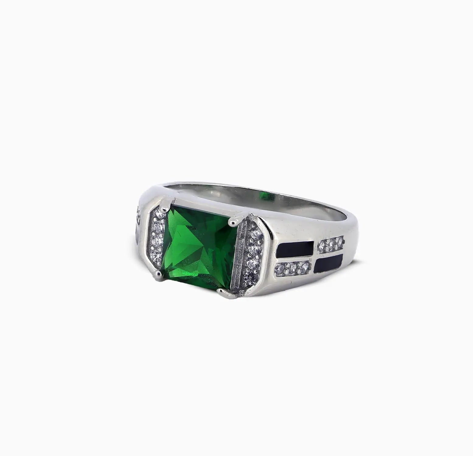 Pure Silver Green Emerald Cut Ring - Made With Pure 925 Silver