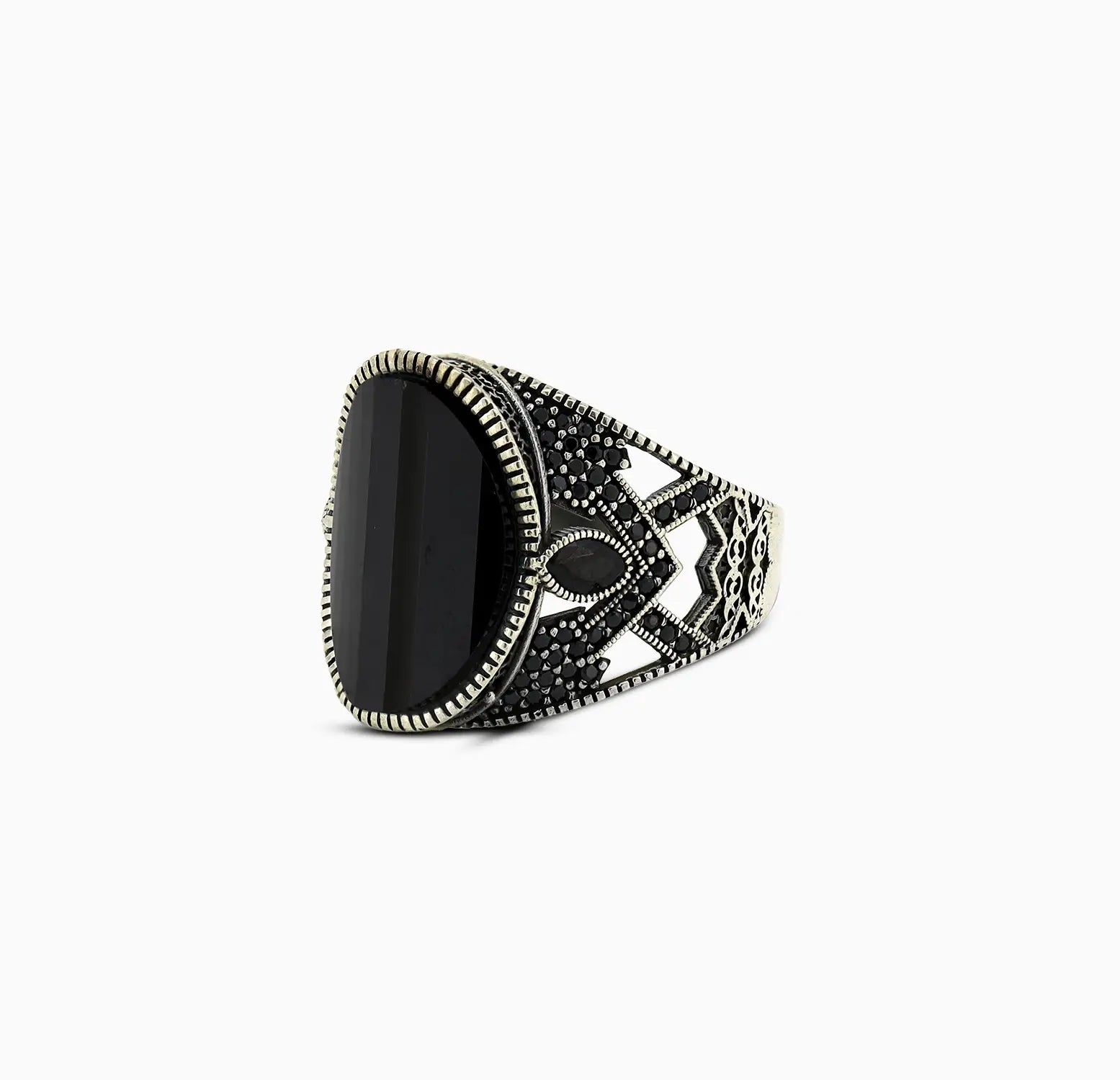 Pure Silver Black Onyx Tribal Ring - Made With Pure 925 Silver