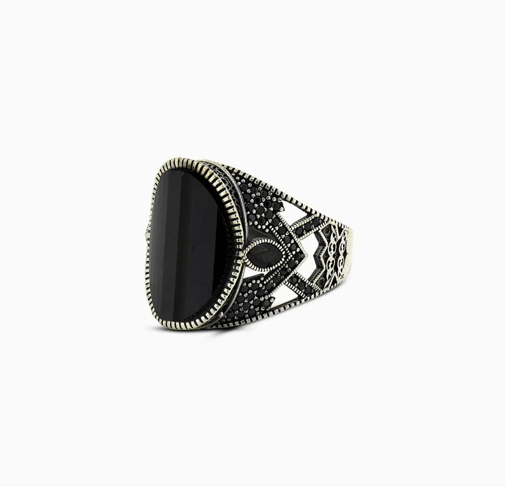 Pure Silver Black Onyx Tribal Ring - Made With Pure 925 Silver