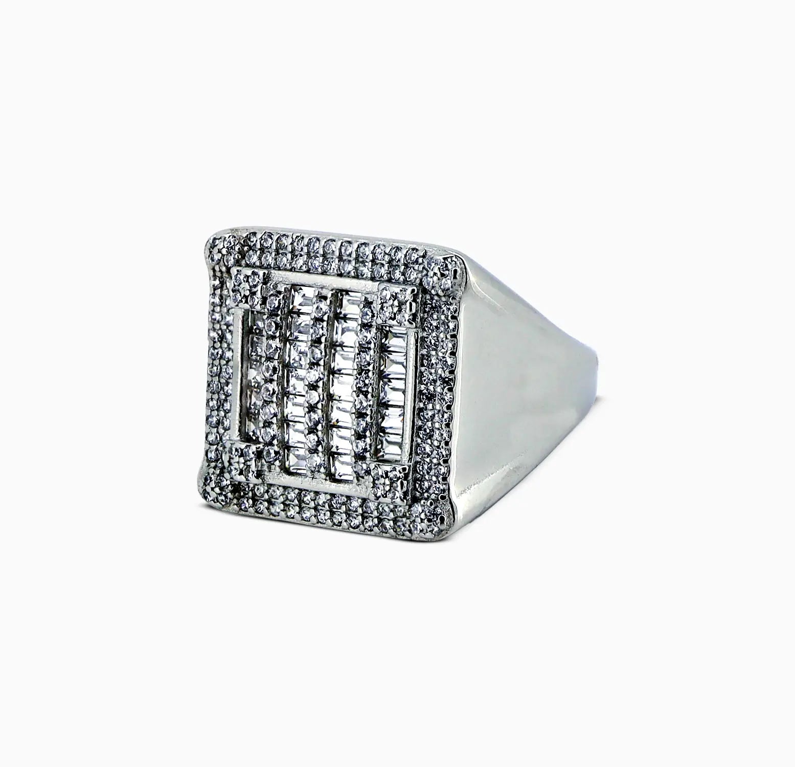 Pure Silver Square Designer Men’s Ring with CZ Stones- Made With Pure 925 Silver