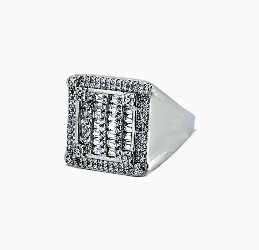 Pure Silver Square Designer Men’s Ring with CZ Stones- Made With Pure 925 Silver