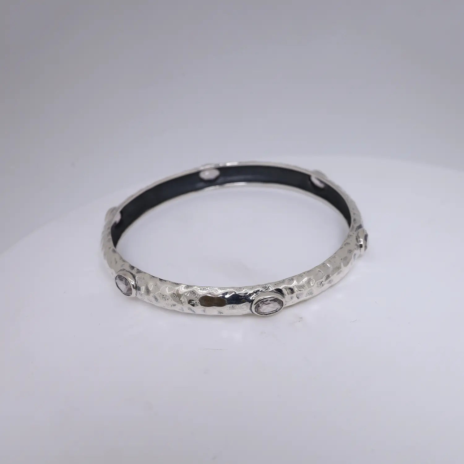 Textured Amethyst Studded Pure Silver Kada- Made With Pure 925 Silver