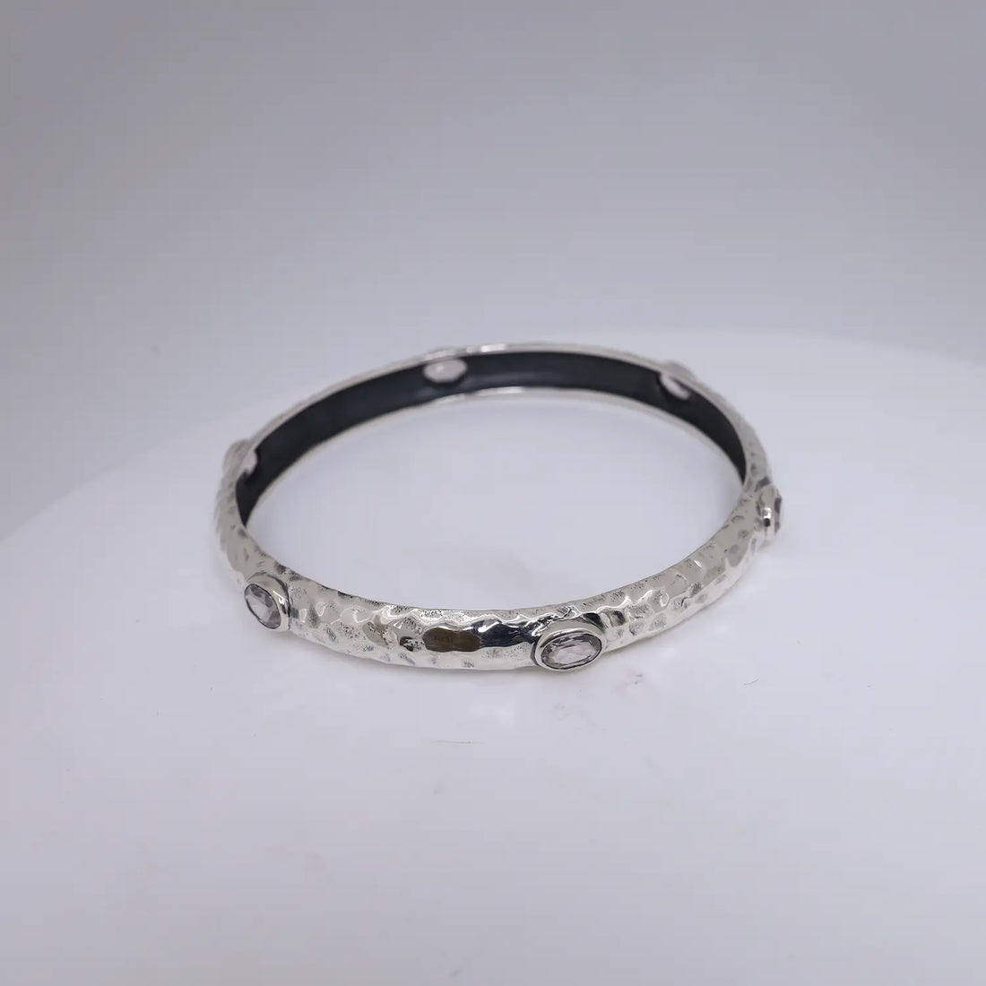 Textured Amethyst Studded Pure Silver Kada- Made With Pure 925 Silver