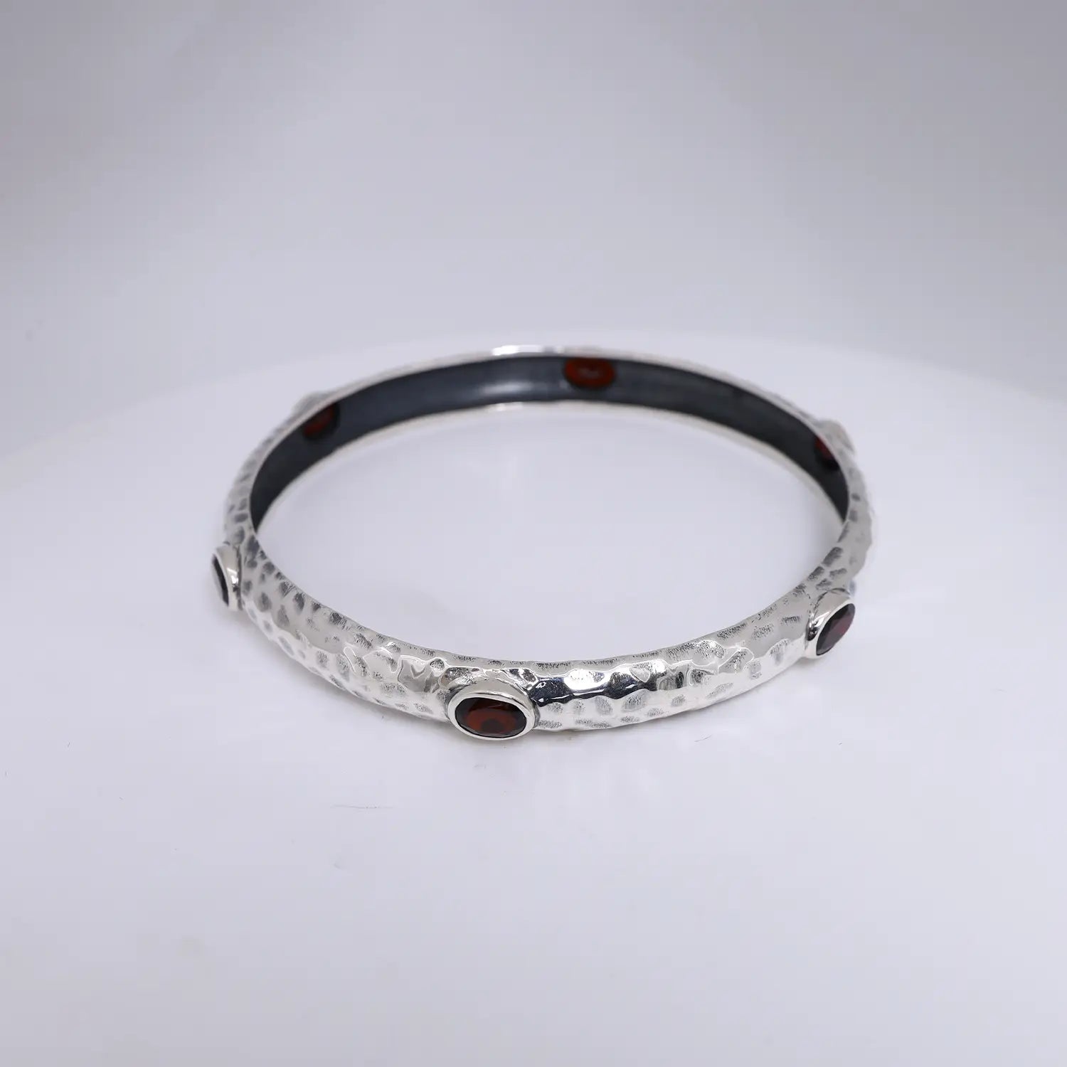 Textured Amethyst Studded Pure Silver Kada- Made With Pure 925 Silver