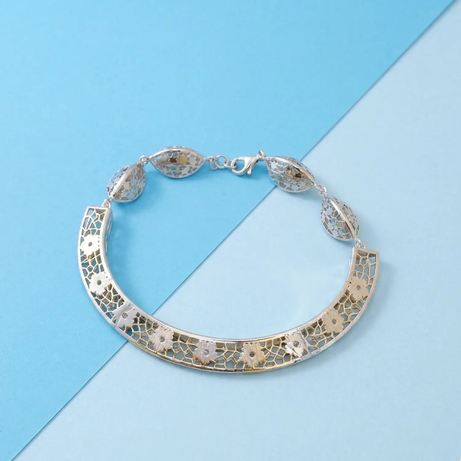 Royal Gold Finish Cutwork Pure Silver Bracelet- Made With Pure 925 Silver