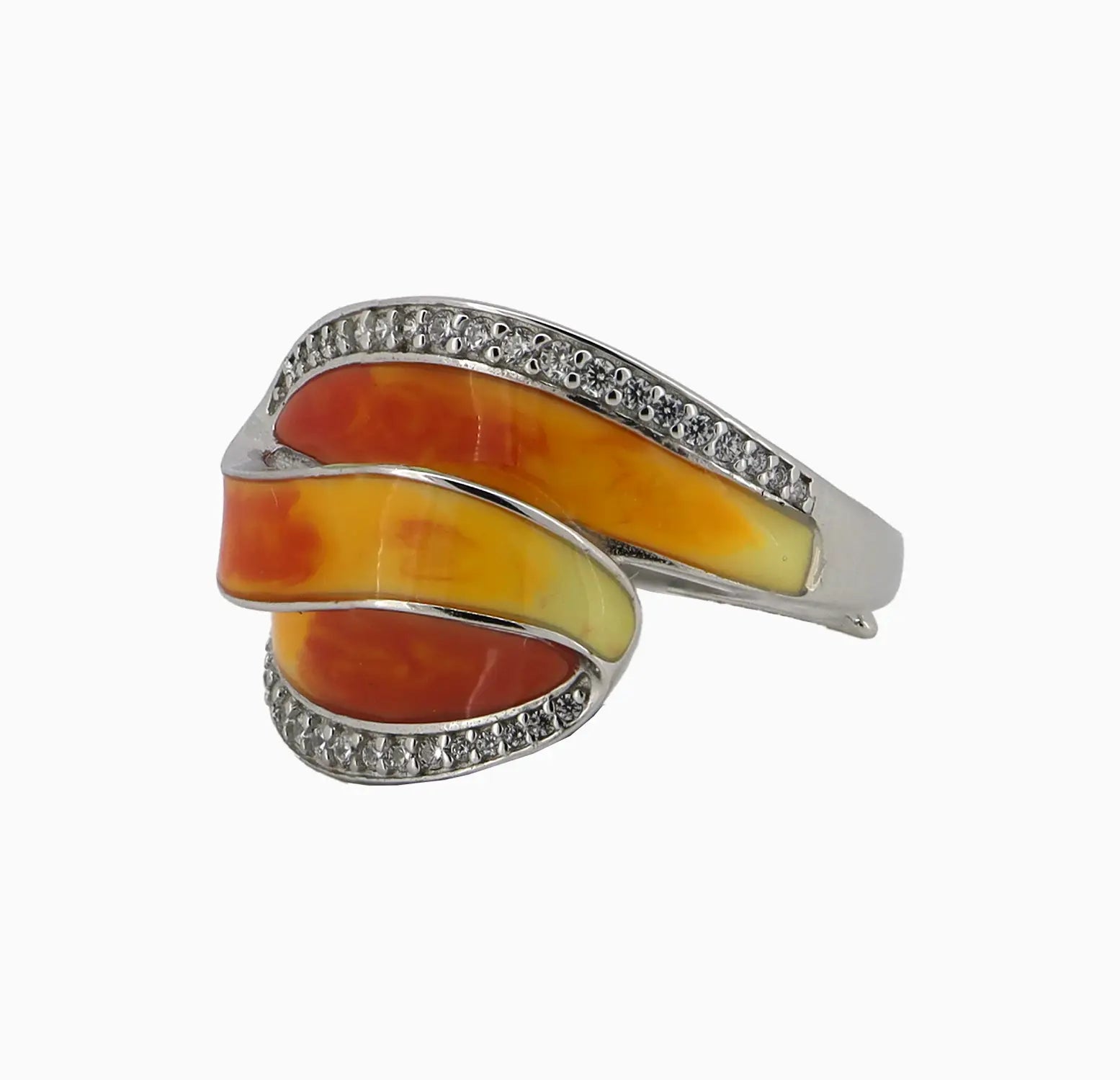 Silver Orange Enamel Wave Ring- Made With Pure 925 Silver