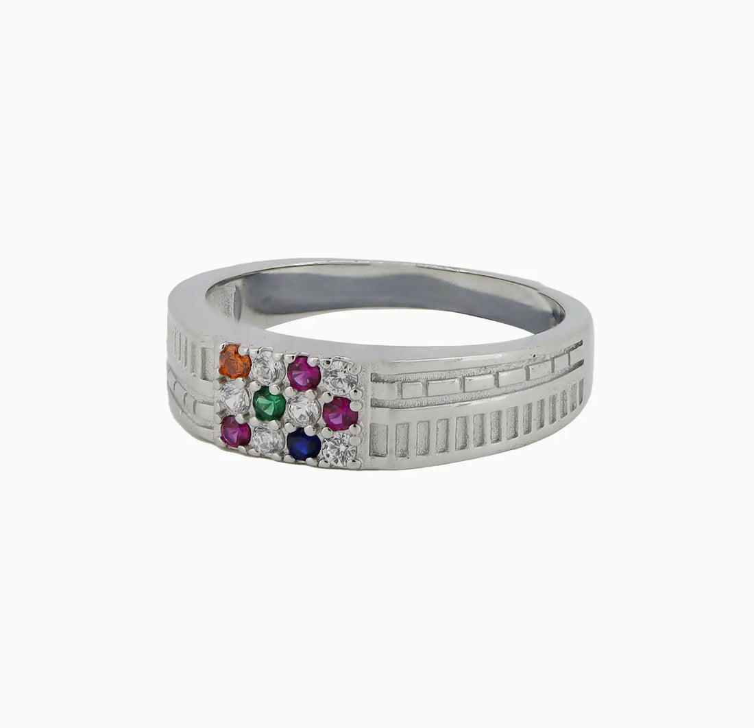 Classic Navratna Silver Ring - Made With Pure 925 Silver