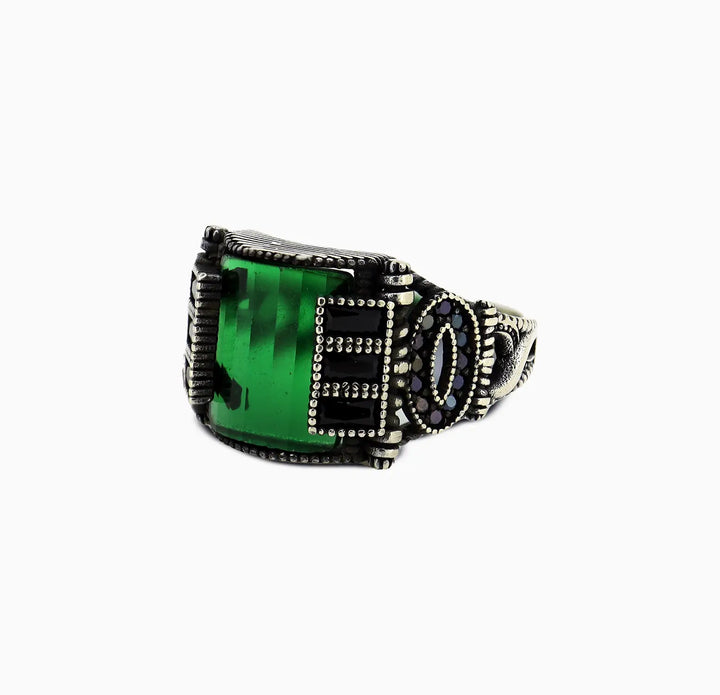 Pure Silver Green Onyx Vintage Ring - Made With Pure 925 Silver