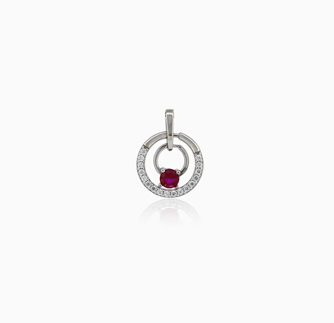 Rose Gold Ruby Circle Silver Pendant - Made With 925 Pure Silver