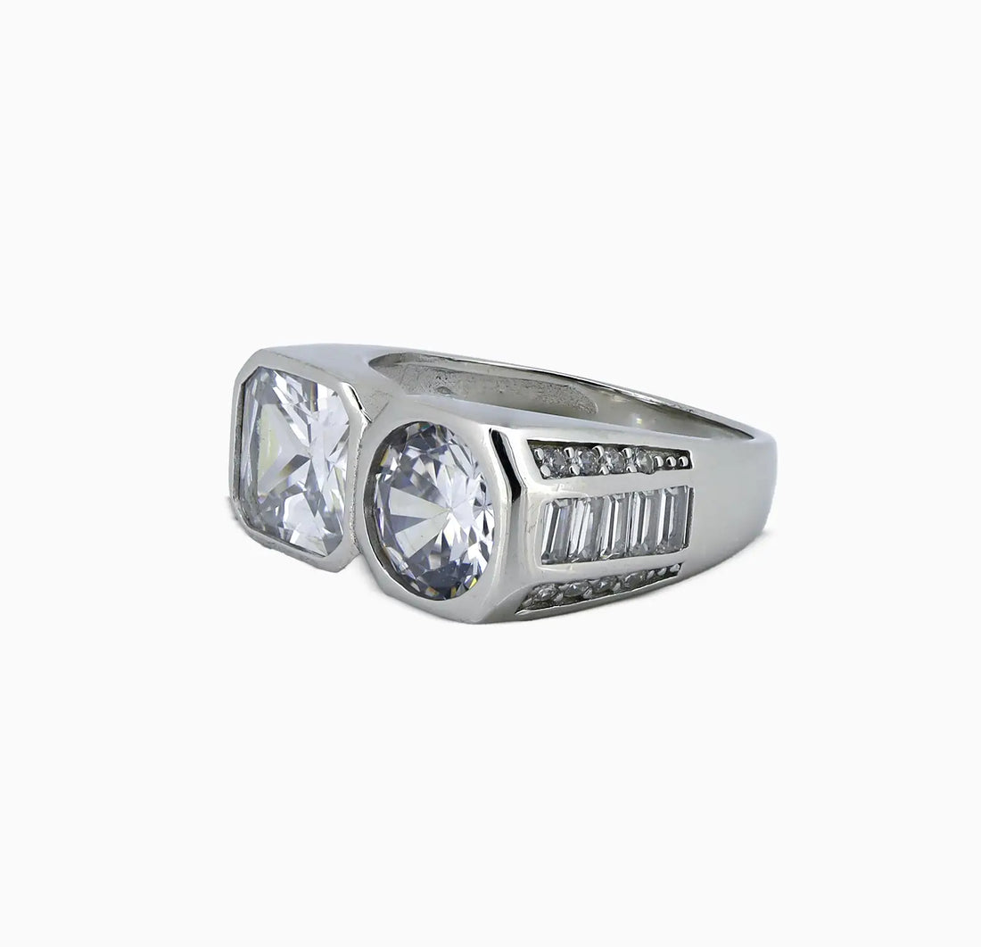 Dual Stone Statement Silver Ring  - Made With Pure 925 Silver
