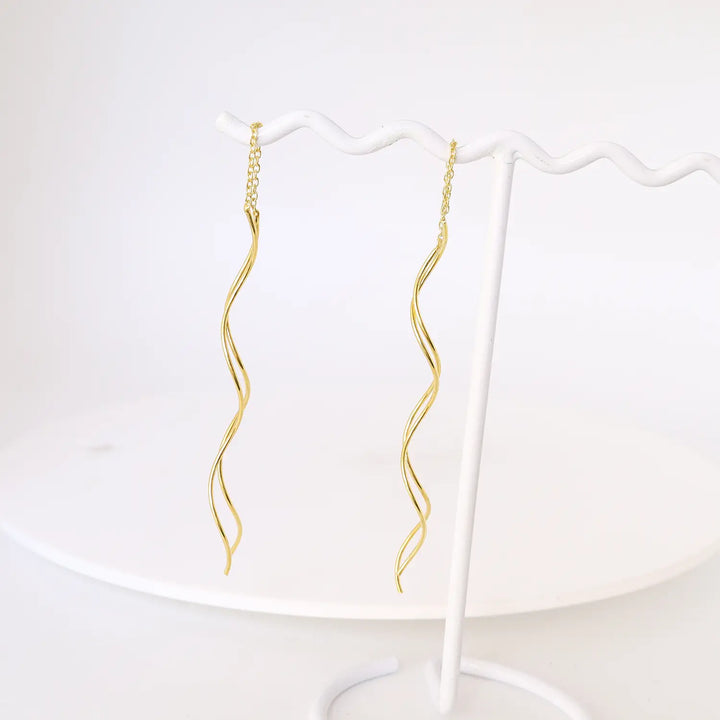 Graceful Wave Sterling Silver Threader Earrings - Made With Pure 925 Silver