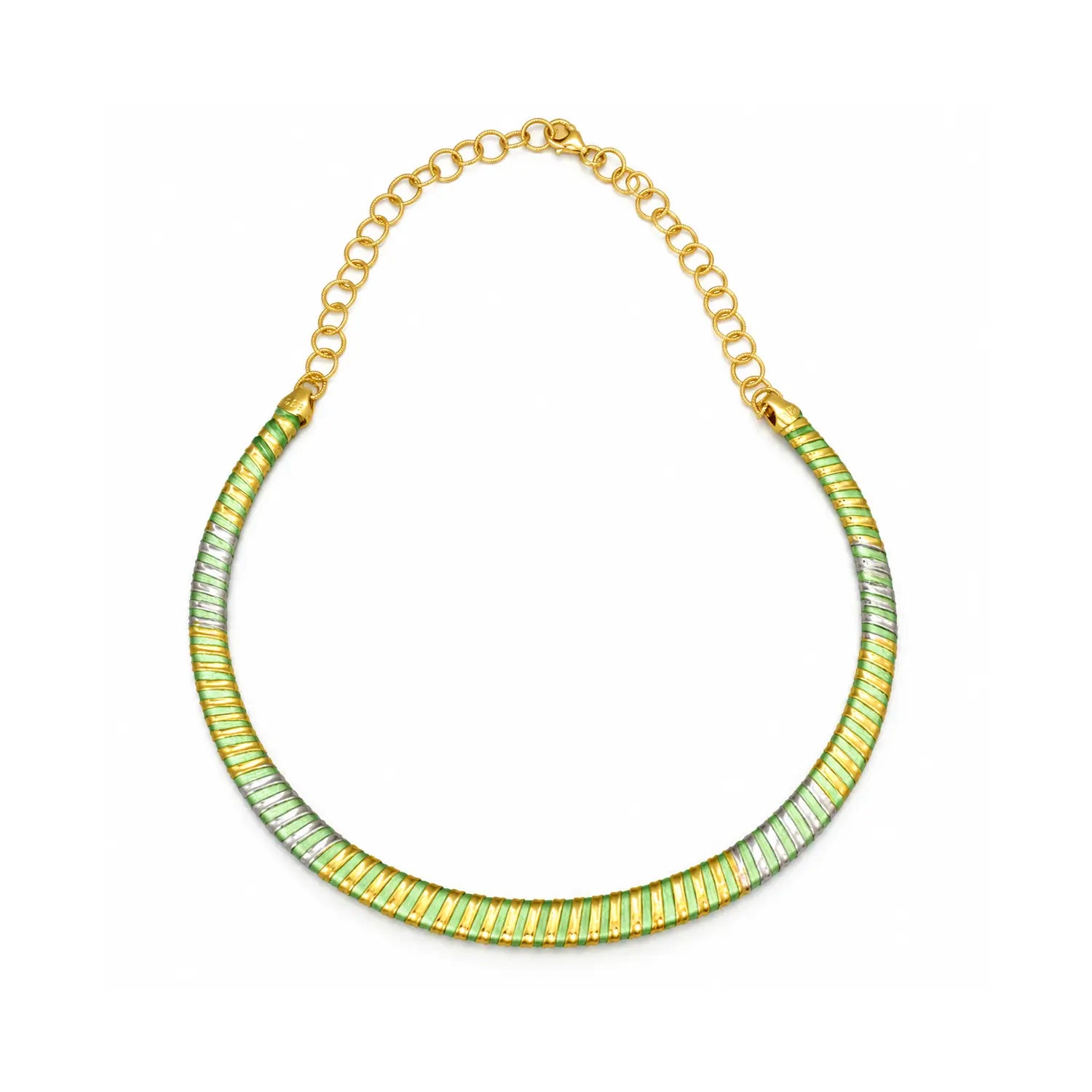 Elegant Green & Gold Spiral Design Silver Necklace - Made With Pure 925 Silver