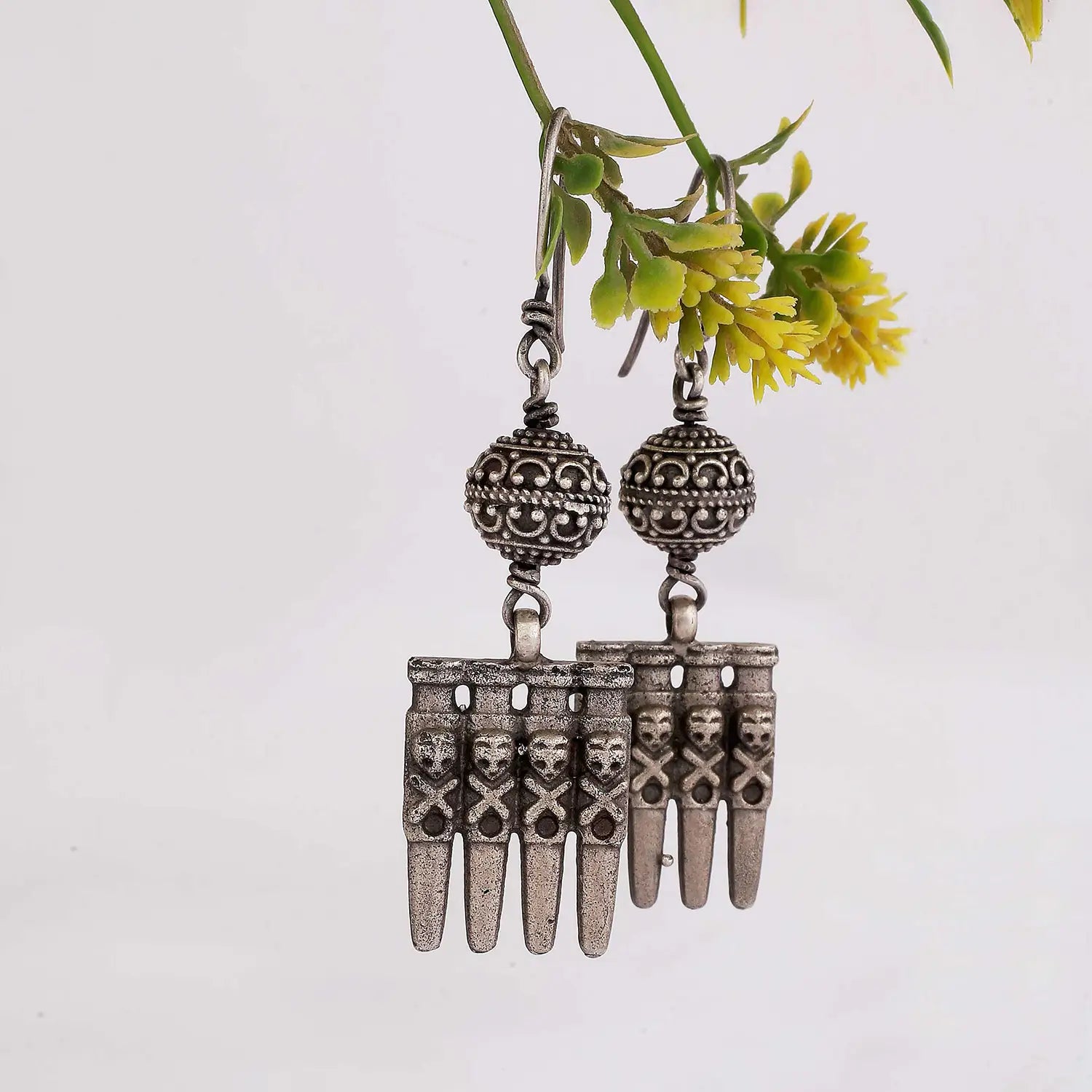 Silver Tribal Dangle Earrings- Made With Pure 925 Silver