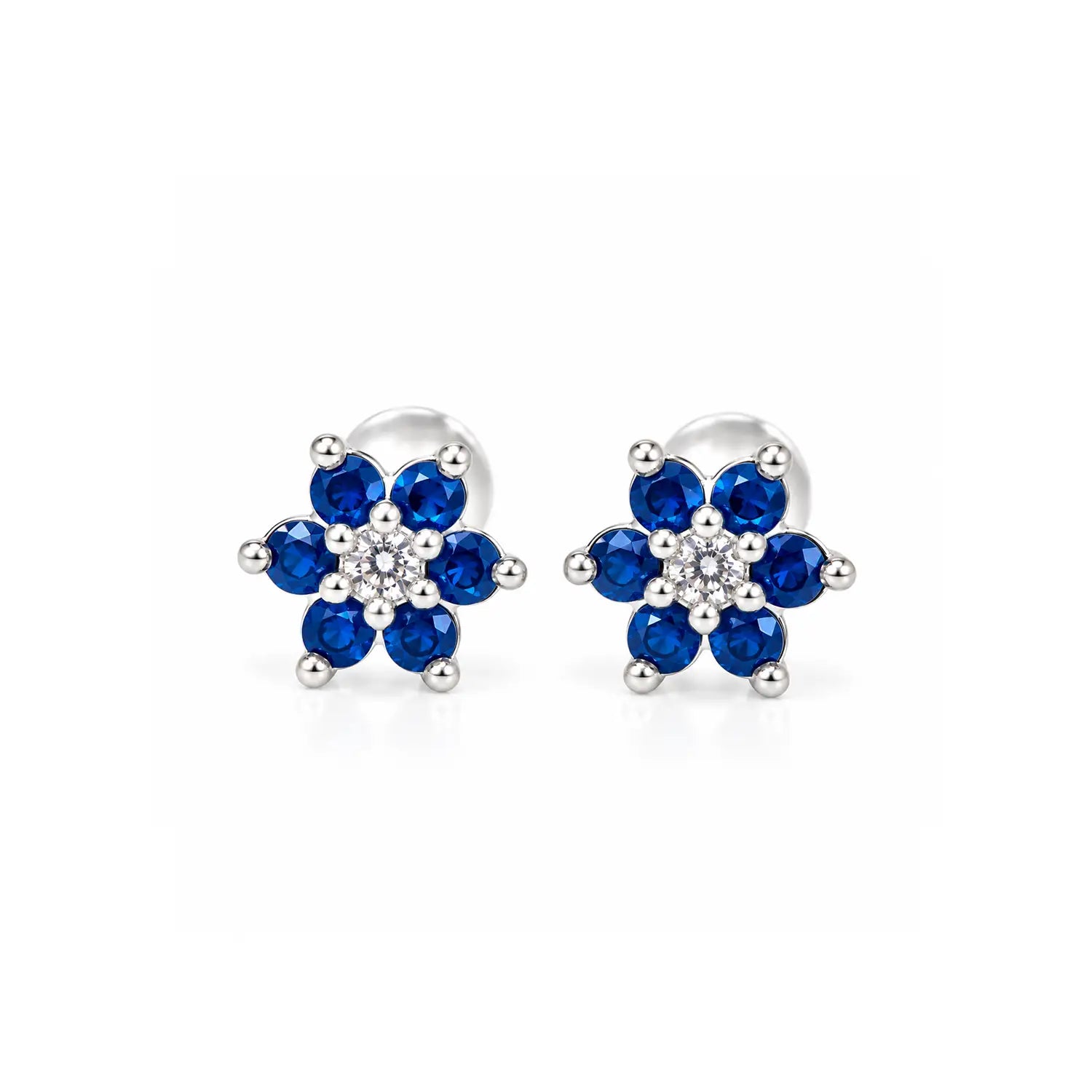 Black Floral Gemstone Silver Stud Earrings - Made With Pure 925 Silver