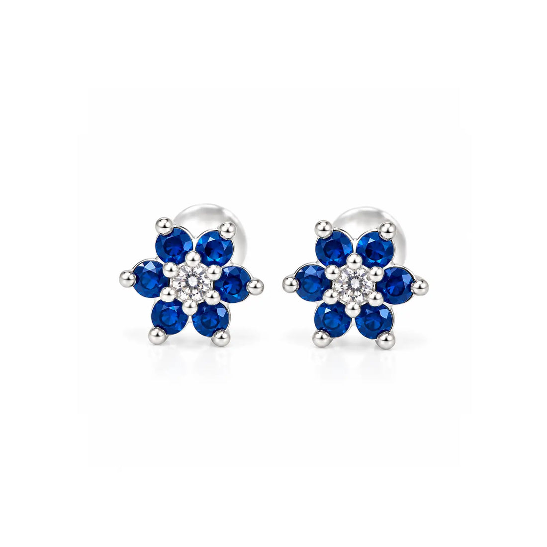 Black Floral Gemstone Silver Stud Earrings - Made With Pure 925 Silver