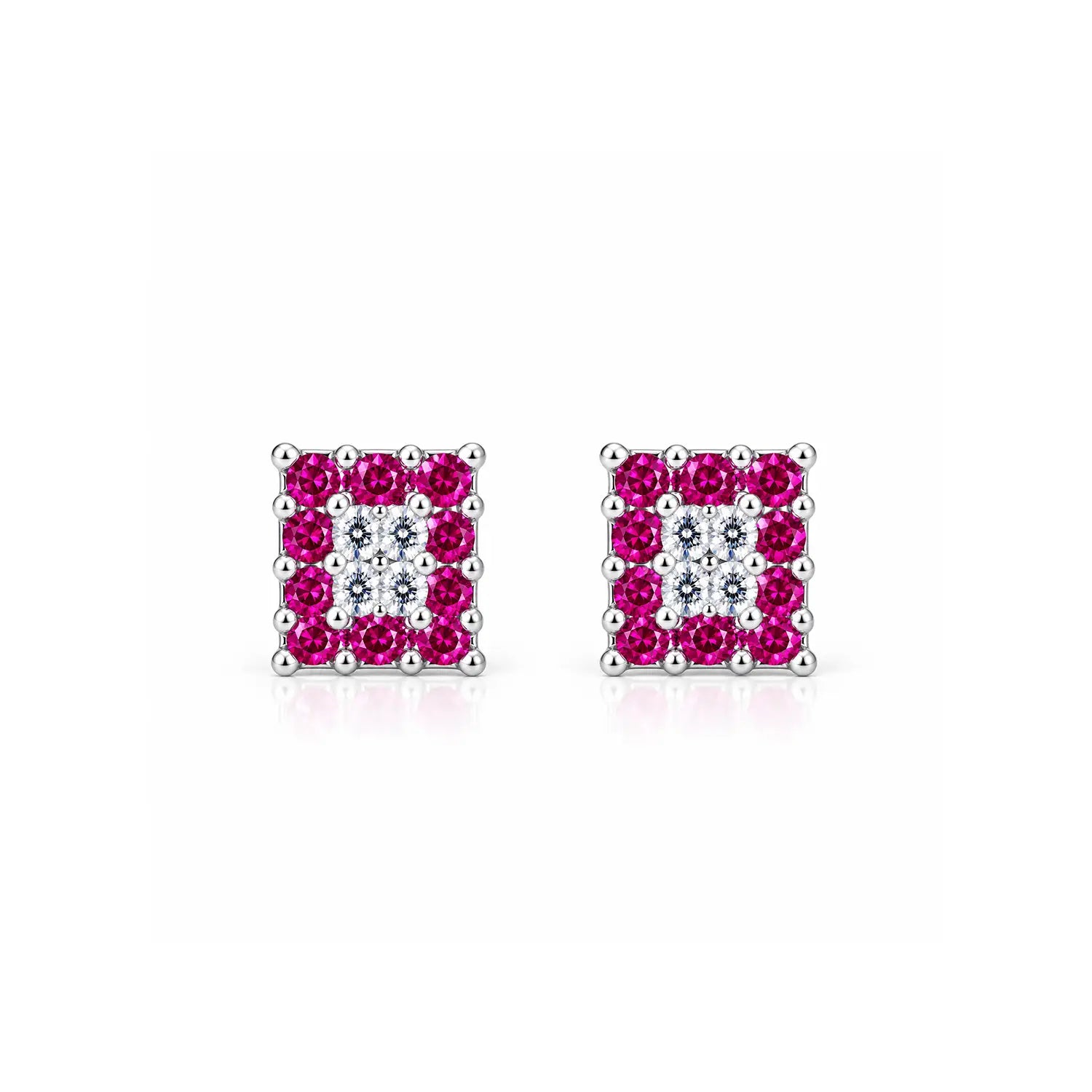 Orange & White Square Gemstone Silver Stud Earrings - Made With Pure 925 Silver