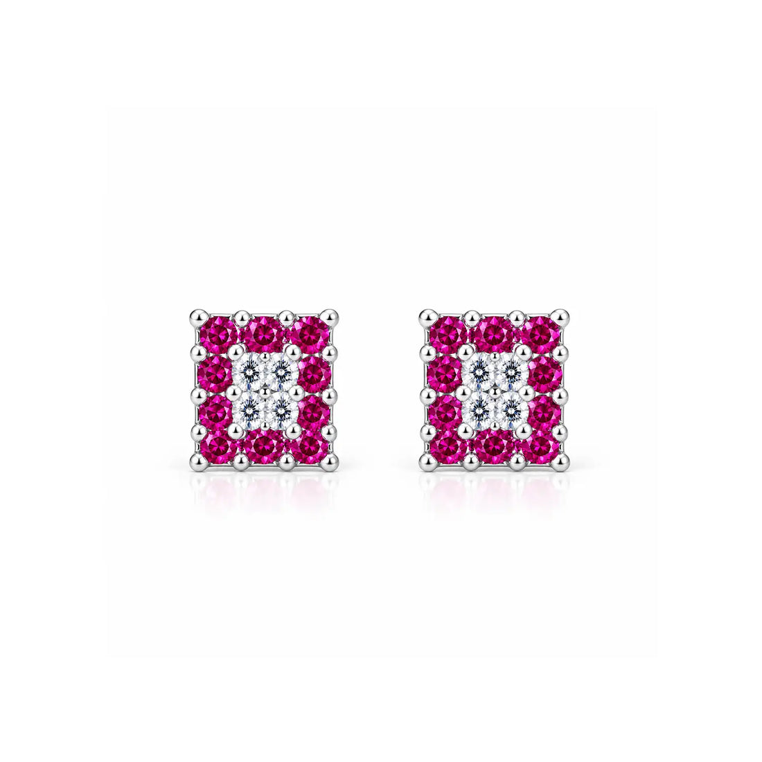 Orange & White Square Gemstone Silver Stud Earrings - Made With Pure 925 Silver