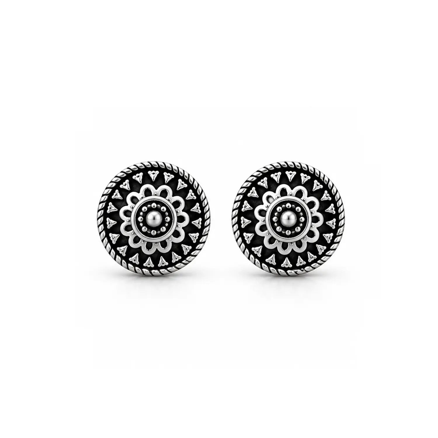 Heritage Mandala Oxidised Silver Stud Earrings - Made With Pure 925 Silver