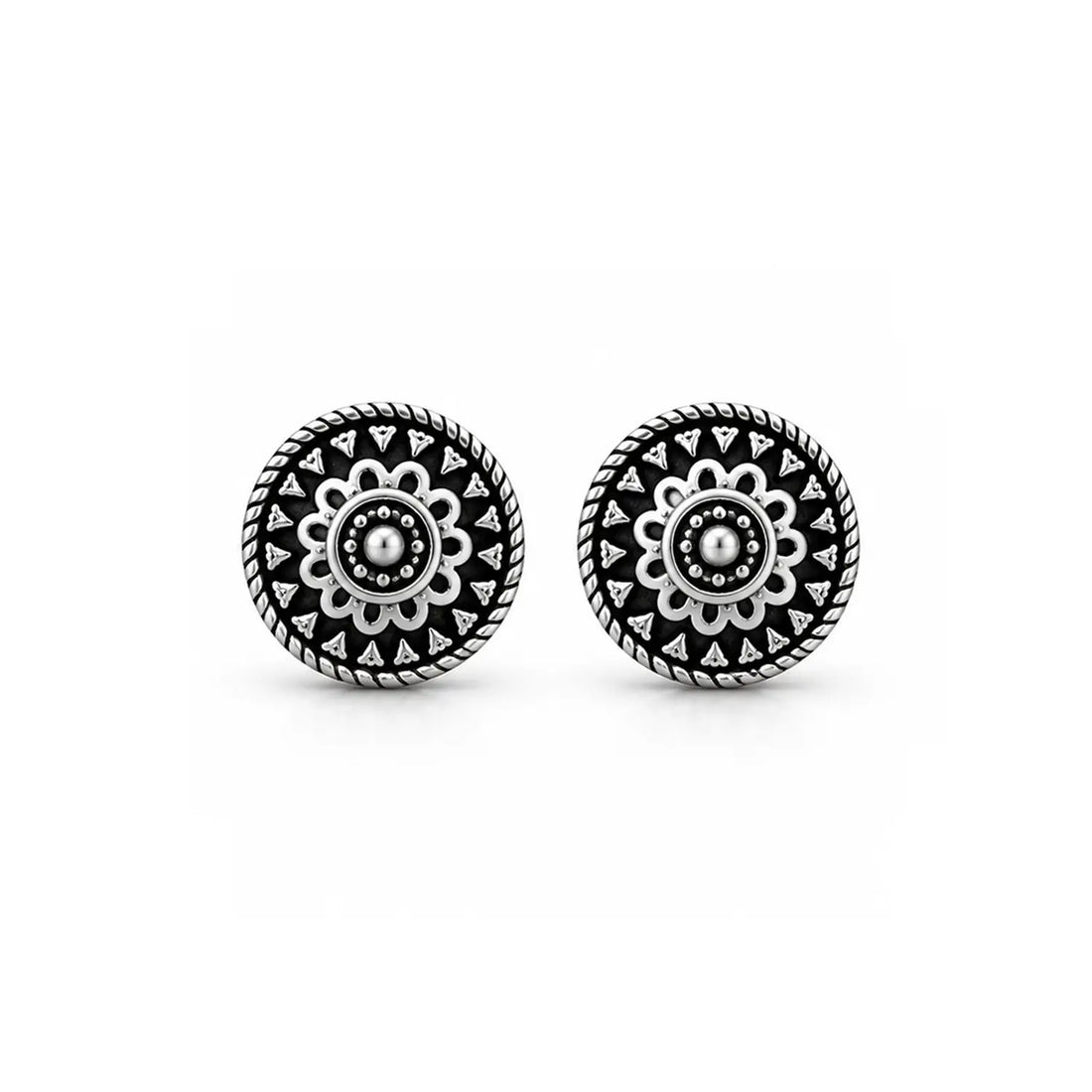 Heritage Mandala Oxidised Silver Stud Earrings - Made With Pure 925 Silver
