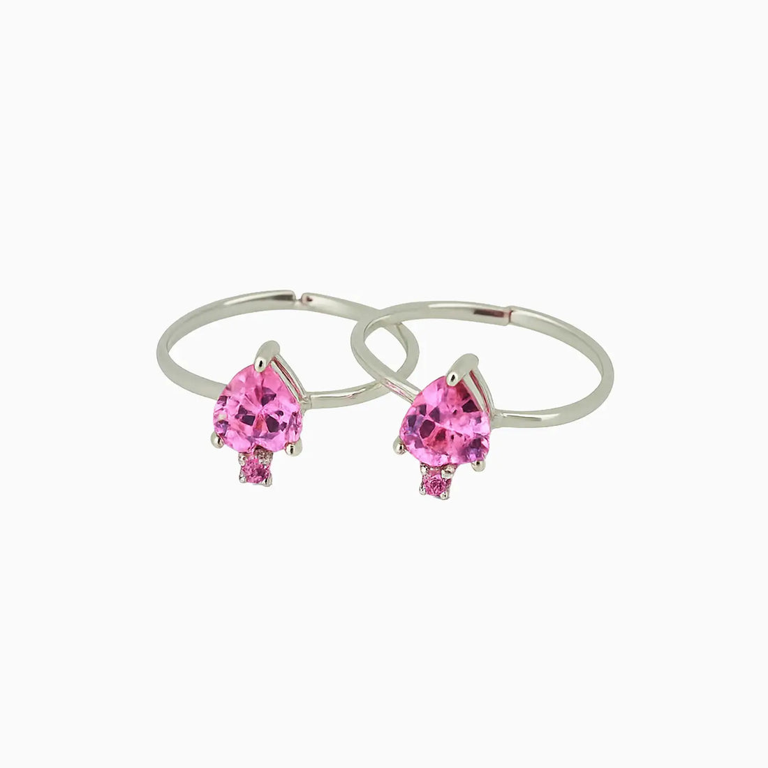 Pure  Silver Pink Heart Stone Adjustable Toe Rings