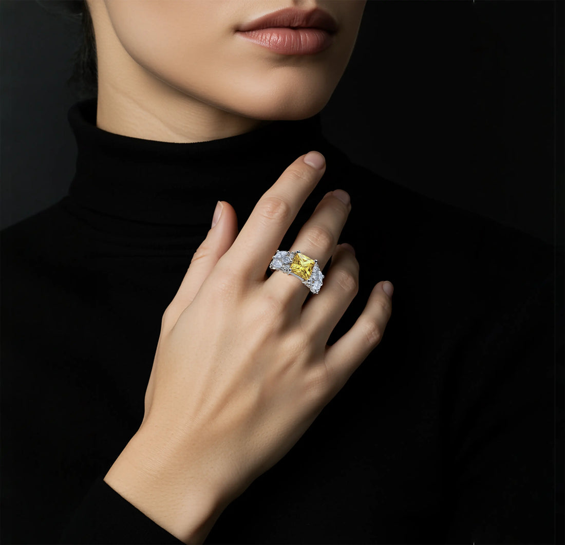 Pure Silver Yellow Princess-Cut Ring - Made With Pure 925 Silver