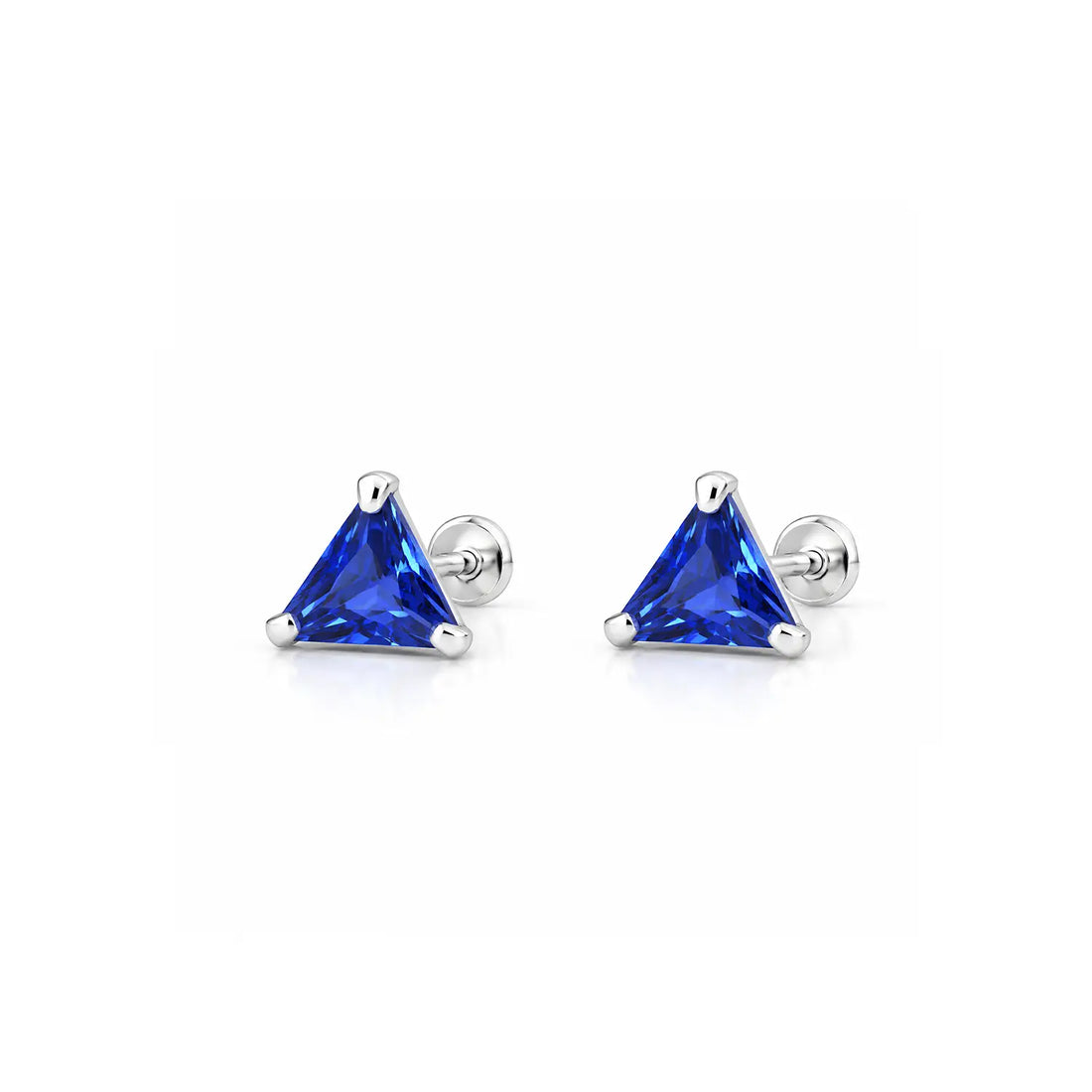 Royal Blue Triangle Gemstone Silver Stud Earrings - Made With Pure 925 Silver