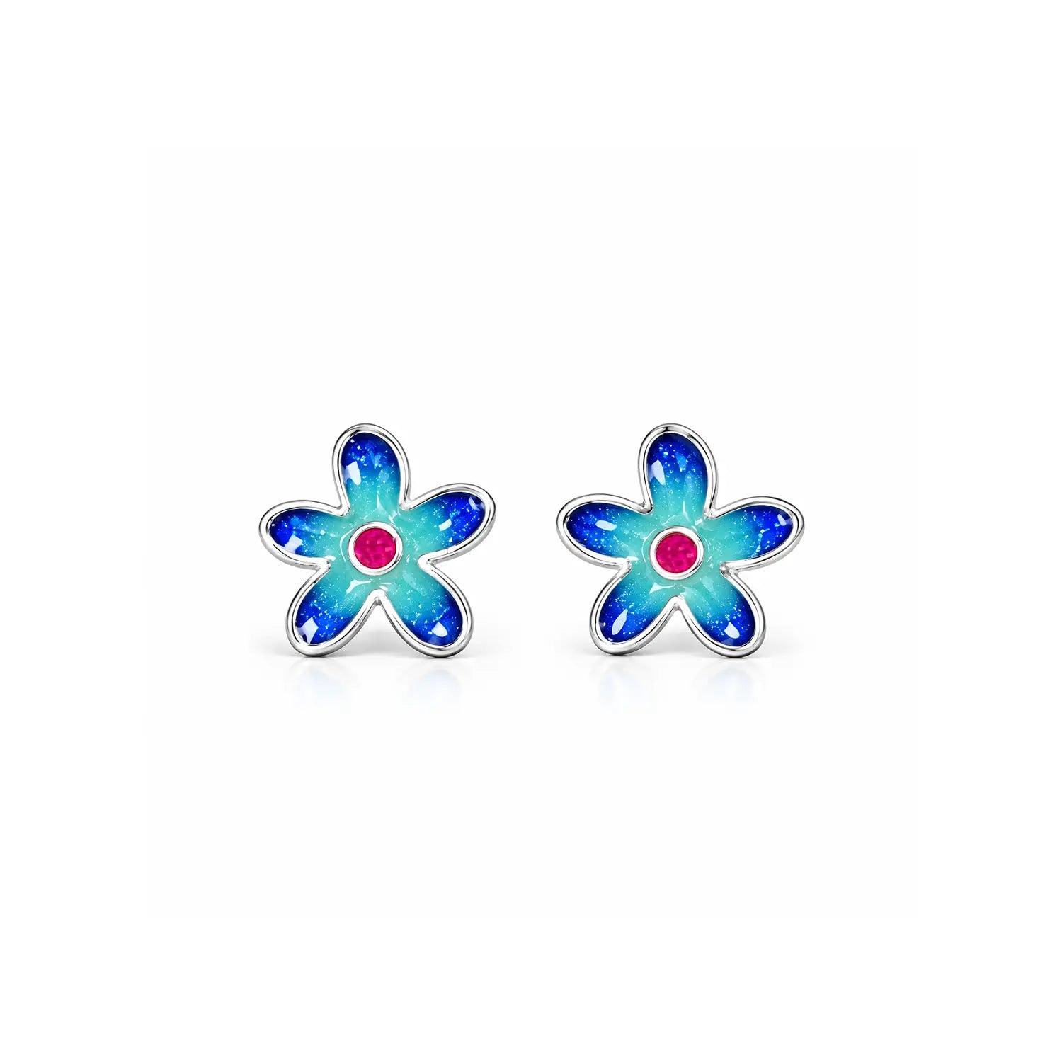 Purple Floral Enamel Silver Stud Earrings - Made With Pure 925 Silver